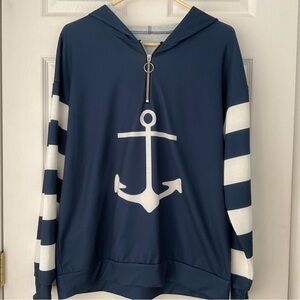 French Terry 1/4 Zip Anchor Nautical Hoodie Size Large